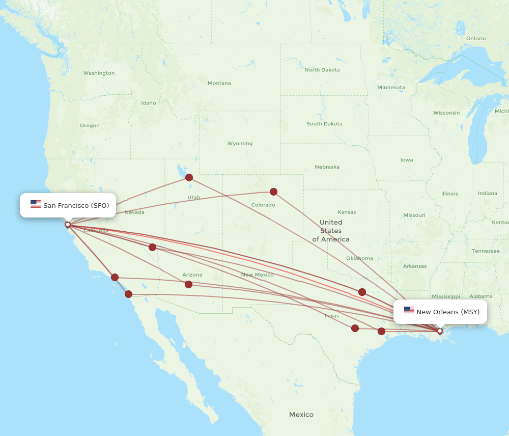 SFO-MSY flight routes