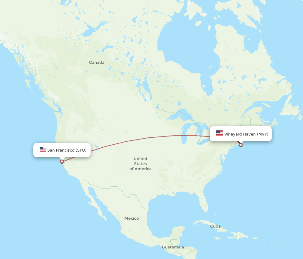 SFO to MVY flights and routes map