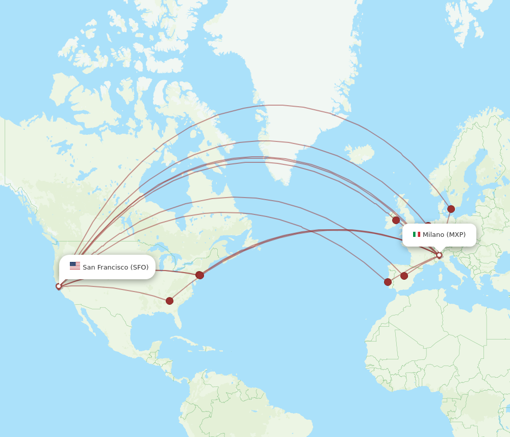 SFO to MXP flights and routes map