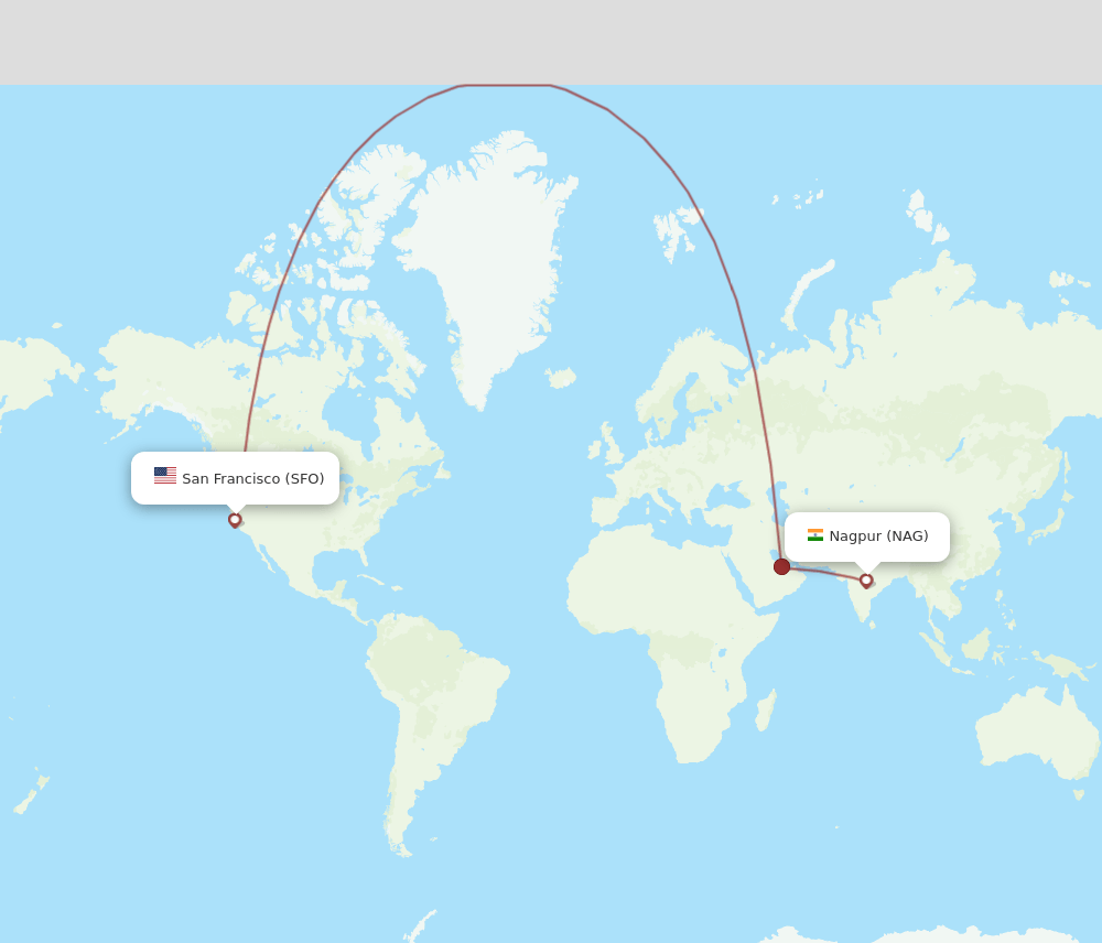 SFO to NAG flights and routes map