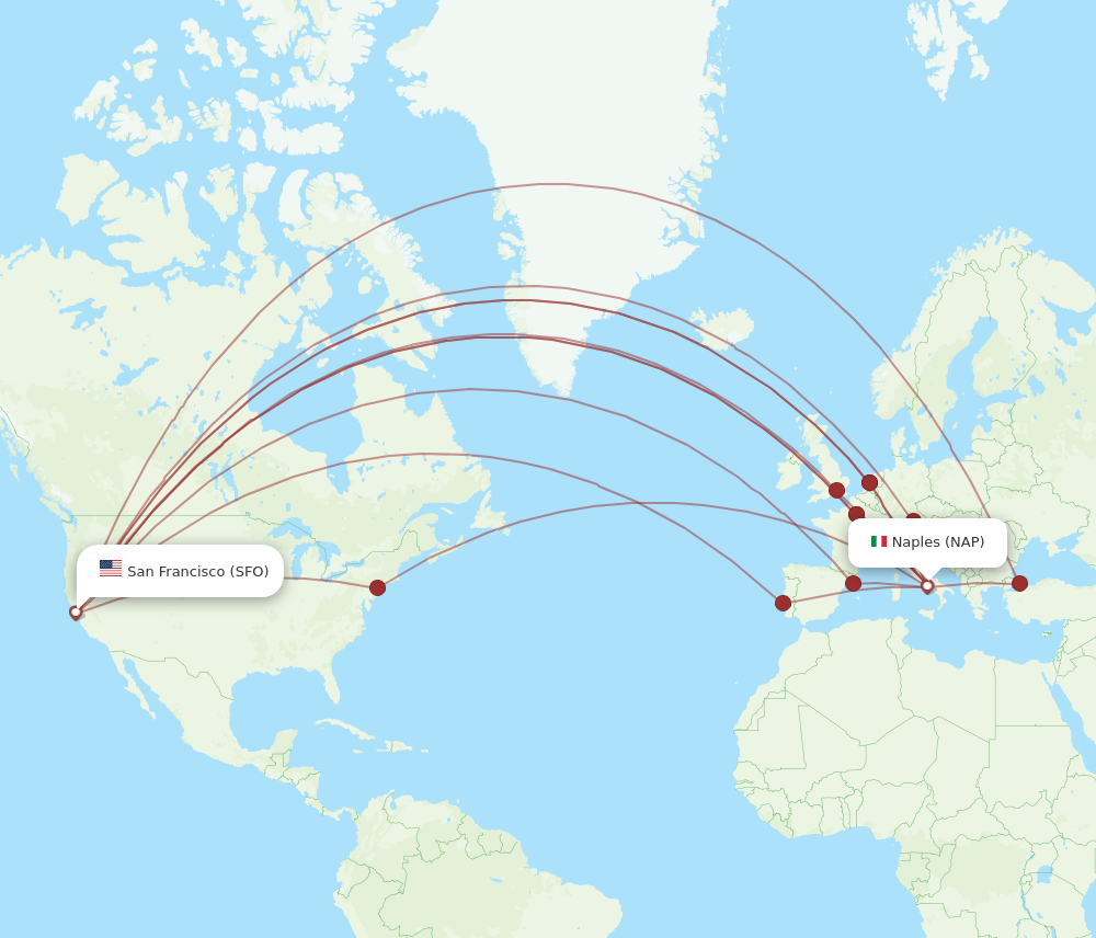 SFO to NAP flights and routes map