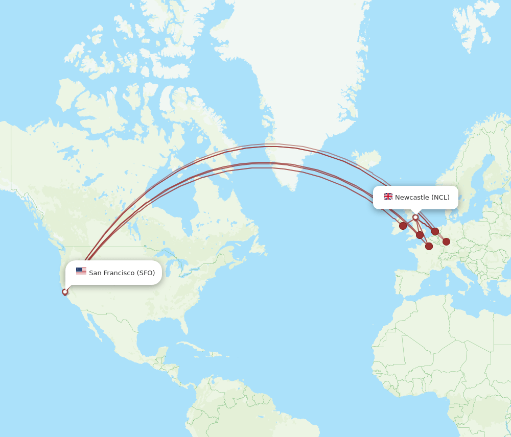 SFO-NCL flight routes