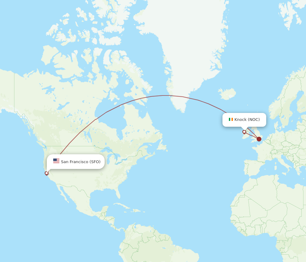 NOC to SFO flights and routes map