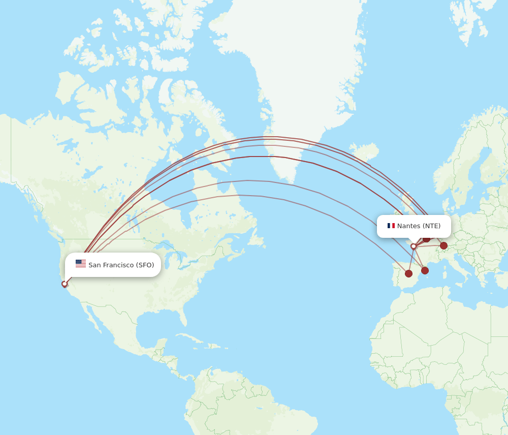 SFO-NTE flight routes