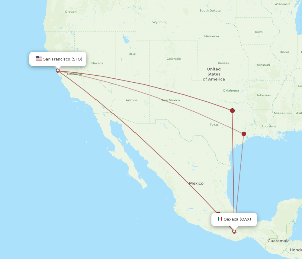 SFO-OAX flight routes