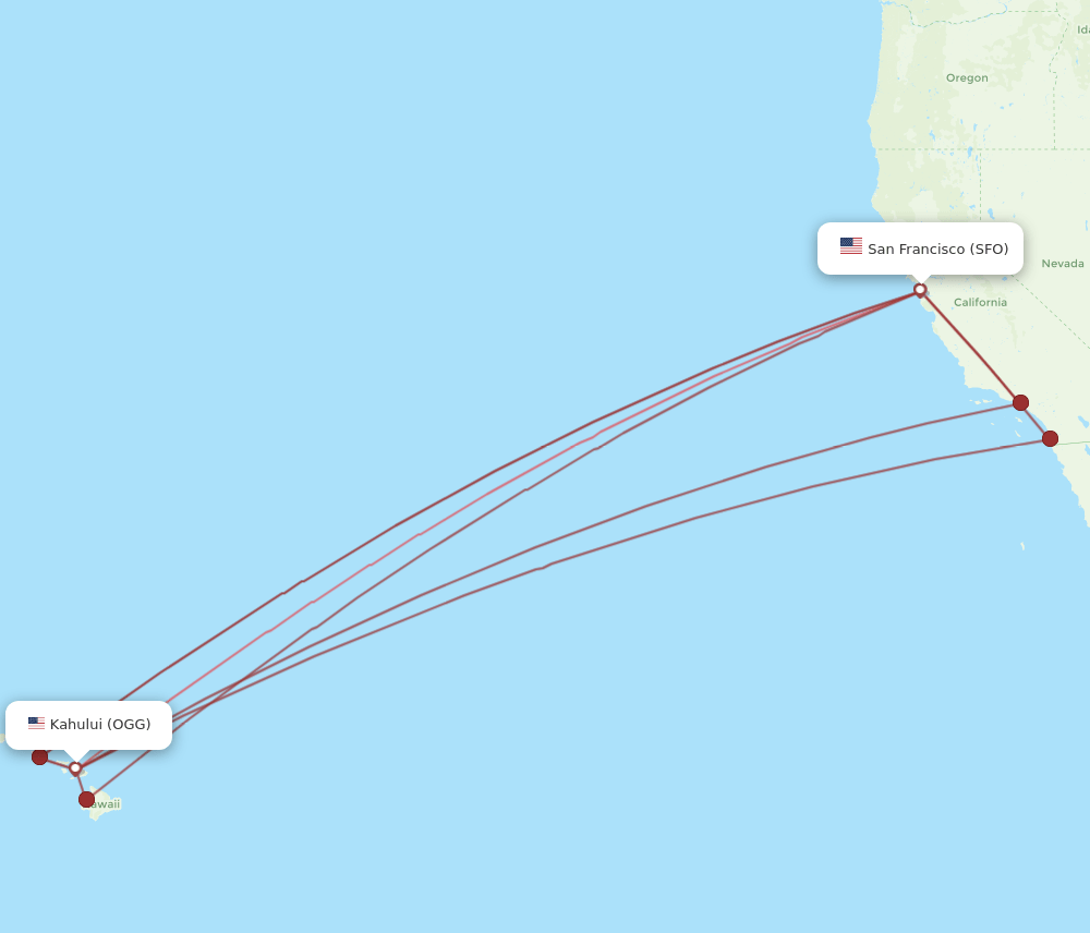 SFO to OGG flights and routes map