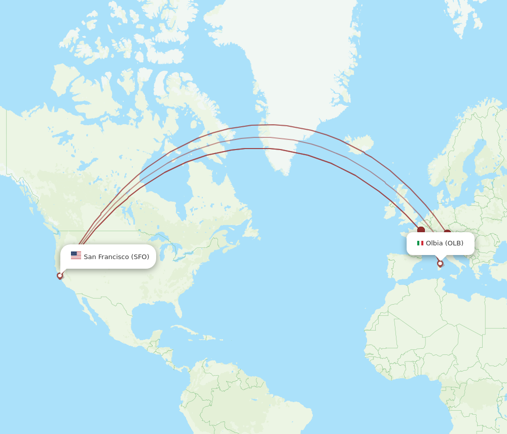 SFO to OLB flights and routes map