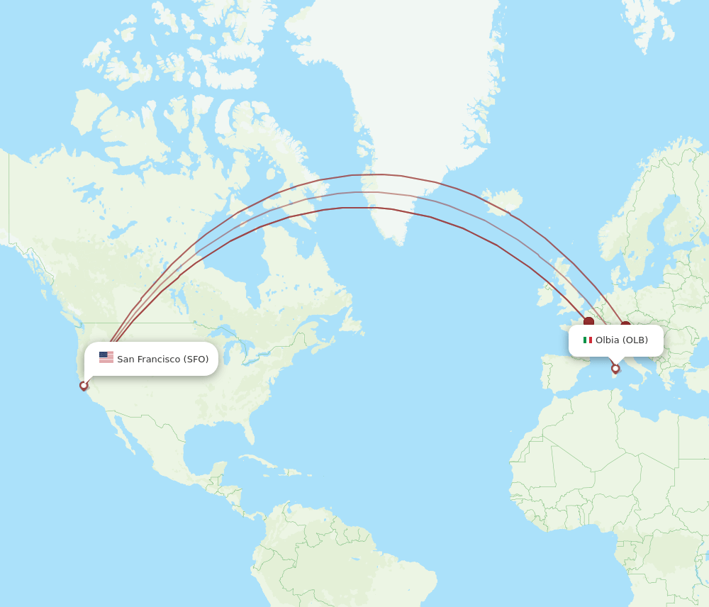 SFO-OLB flight routes