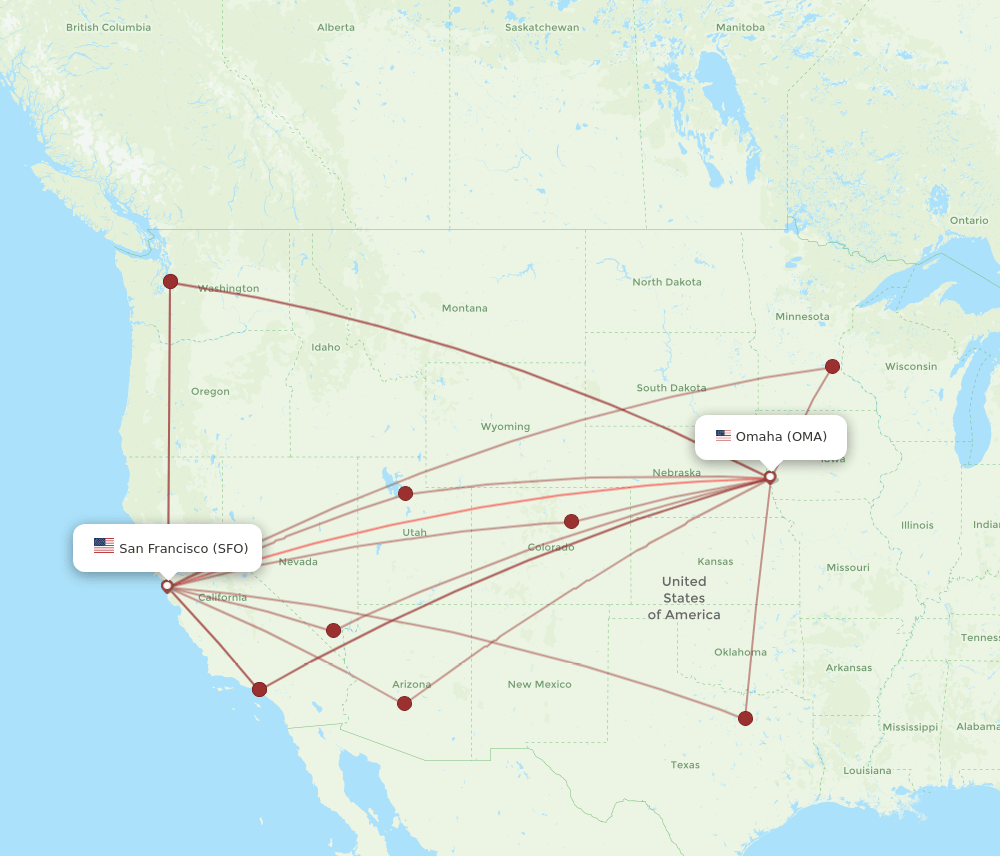 SFO-OMA flight routes