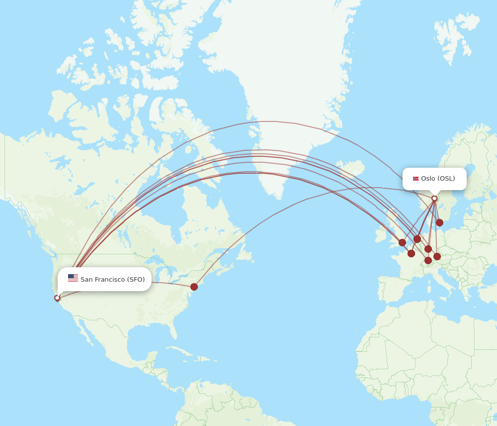 SFO-OSL flight routes