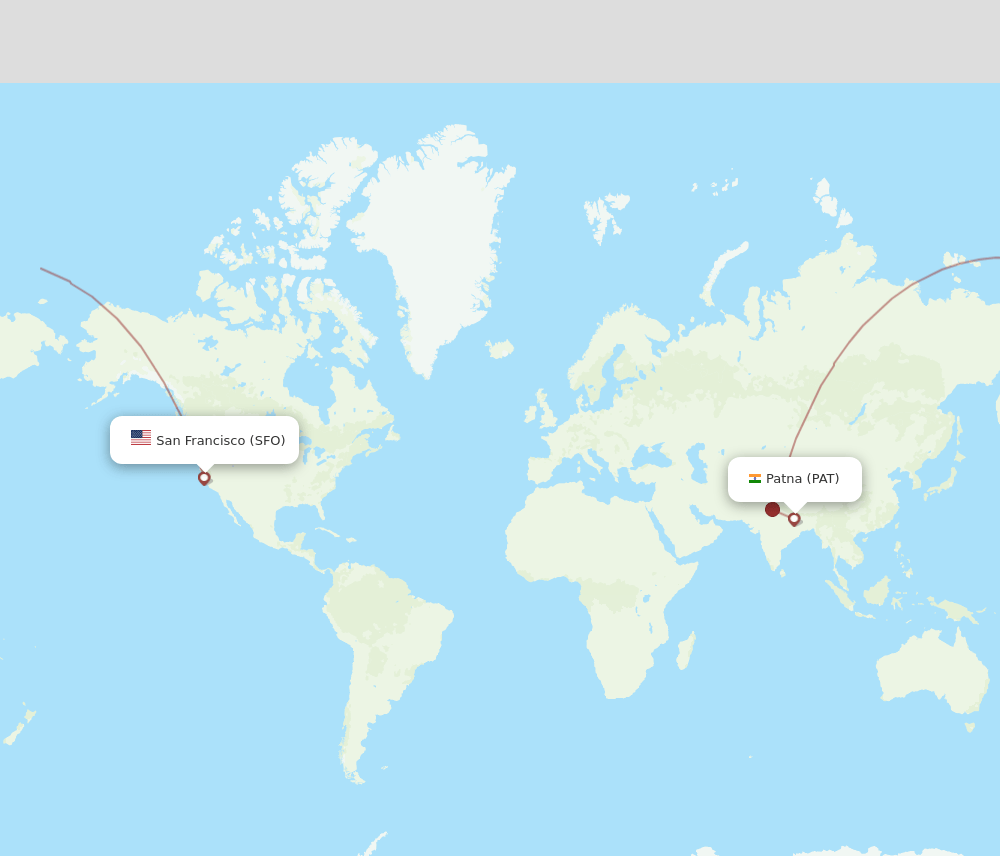 Patna - San Francisco route map and flight paths