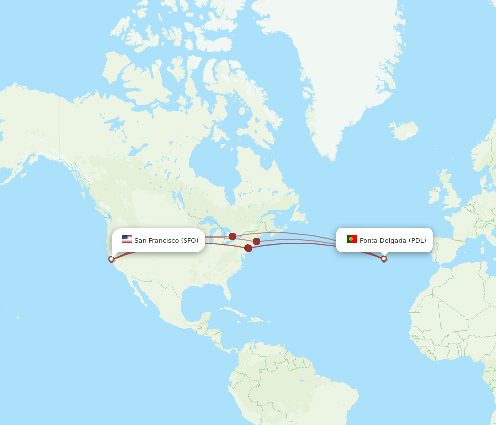 SFO to PDL flights and routes map