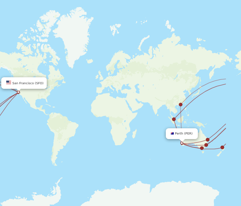 SFO to PER flights and routes map