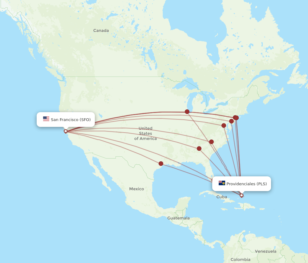 SFO-PLS flight routes