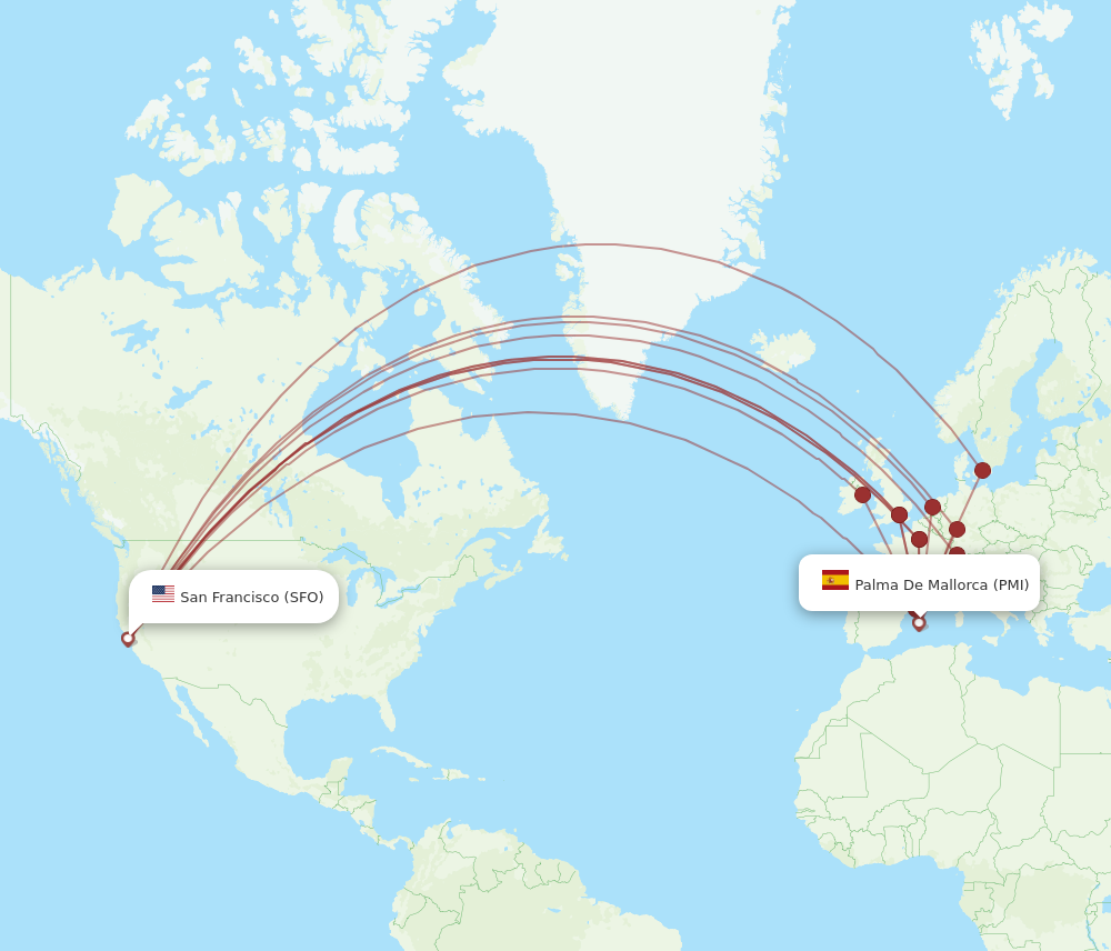 SFO to PMI flights and routes map