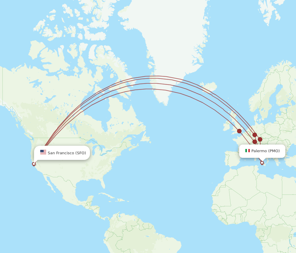 SFO to PMO flights and routes map
