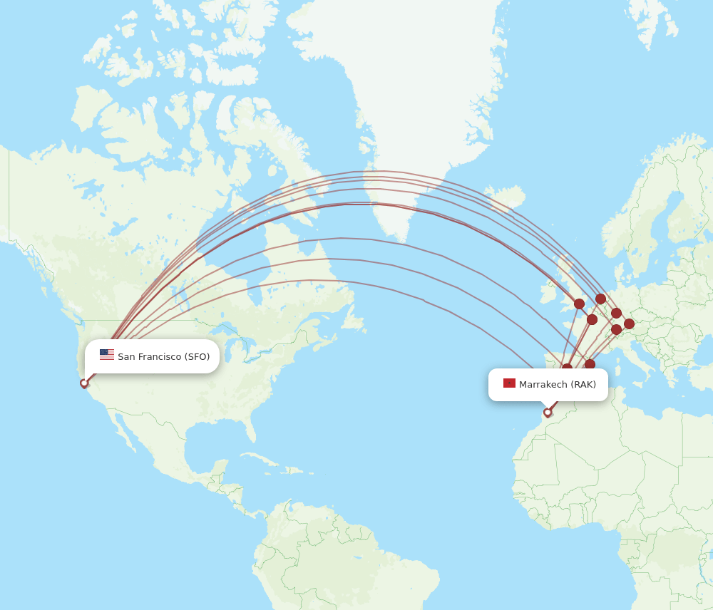 SFO-RAK flight routes
