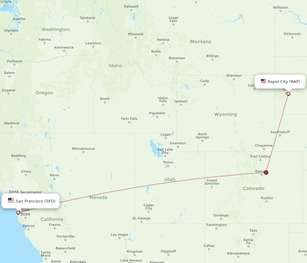 SFO-RAP flight routes