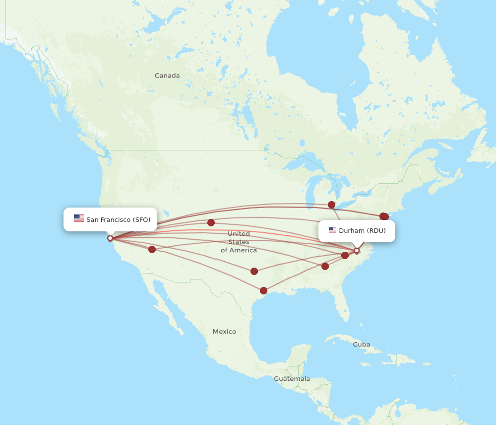 SFO-RDU flight routes