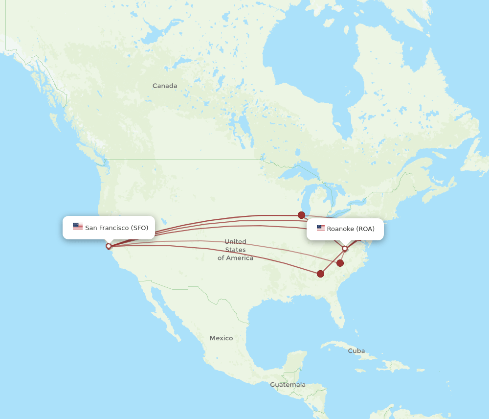SFO-ROA flight routes