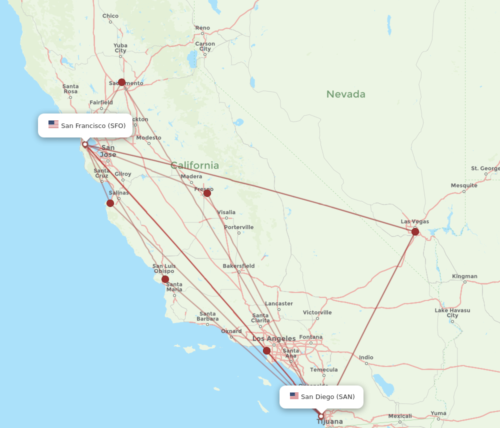SFO to SAN flights and routes map