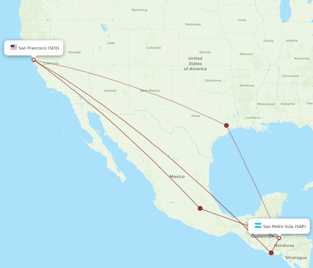 SFO to SAP flights and routes map