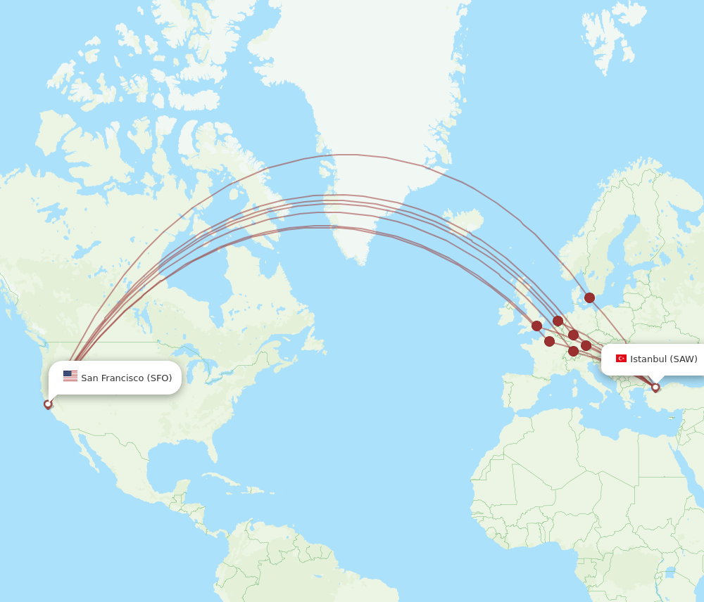SFO-SAW flight routes