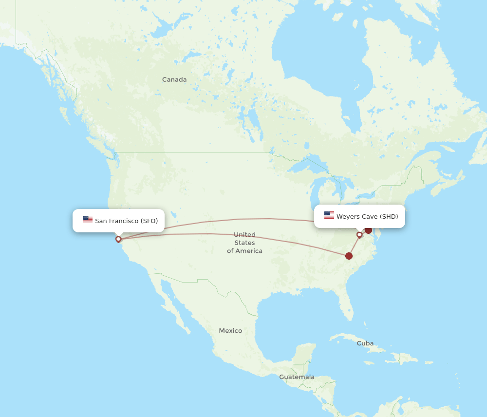 SFO-SHD flight routes