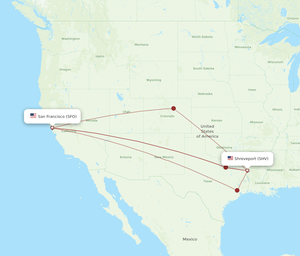 SFO-SHV flight routes