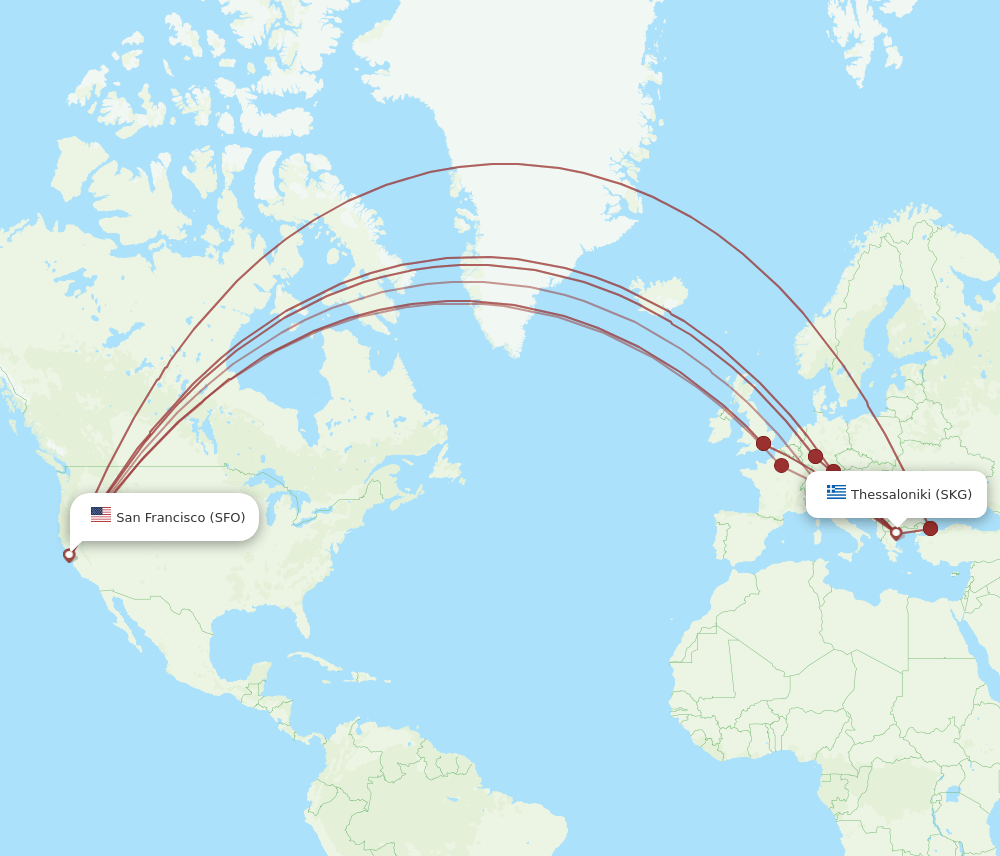 SFO-SKG flight routes