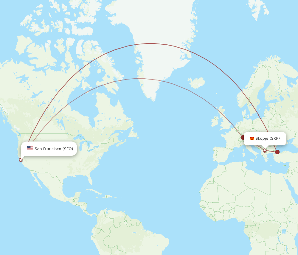 SFO-SKP flight routes