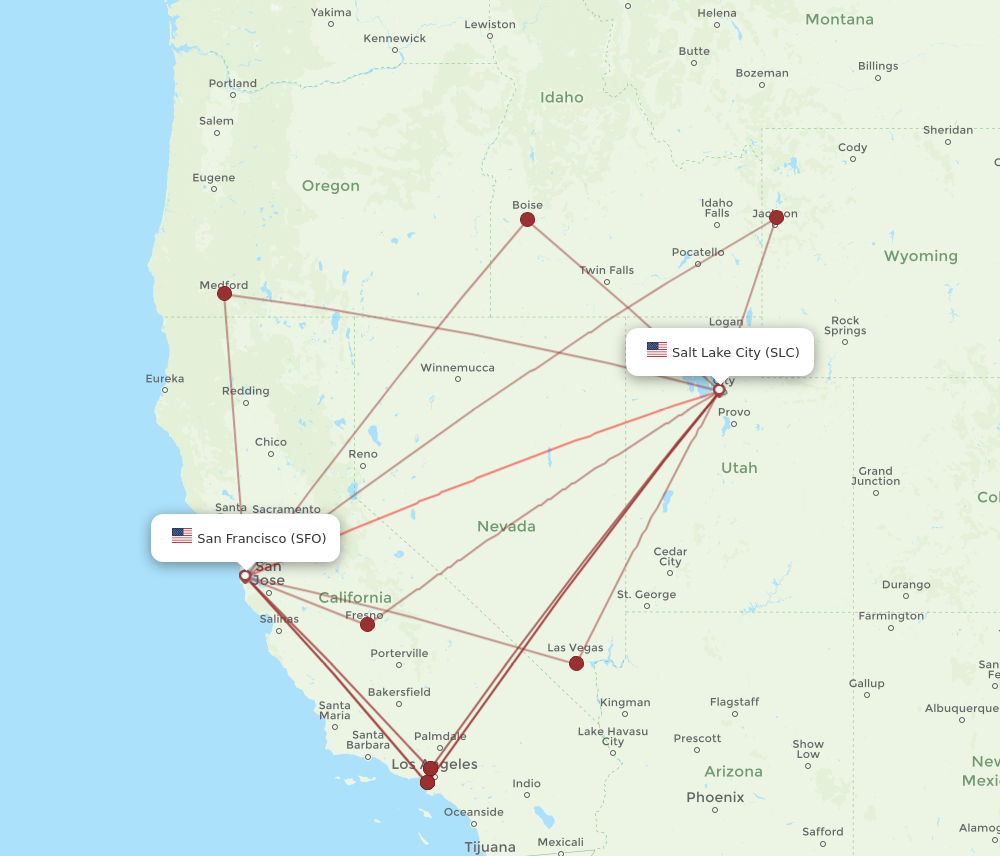 SFO to SLC flights and routes map