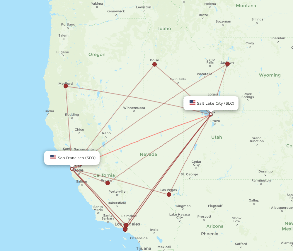 SFO to SLC flights and routes map