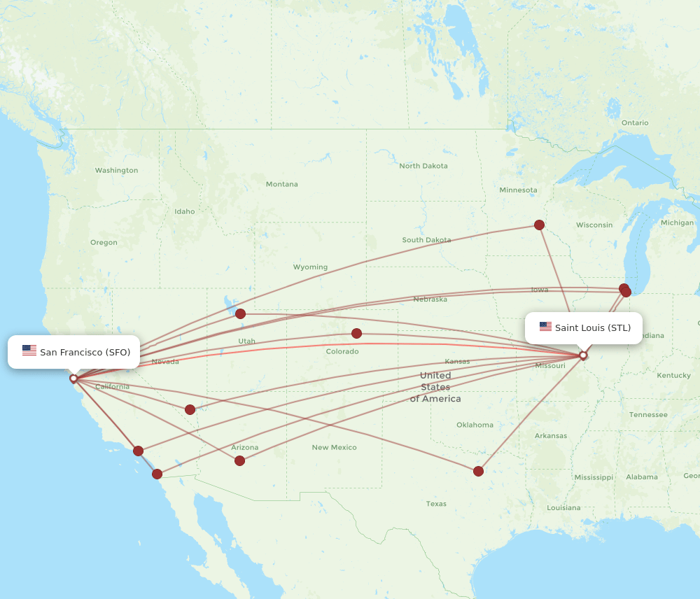 SFO-STL flight routes