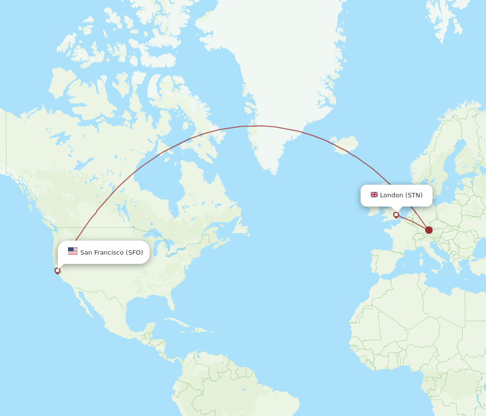 SFO to STN flights and routes map