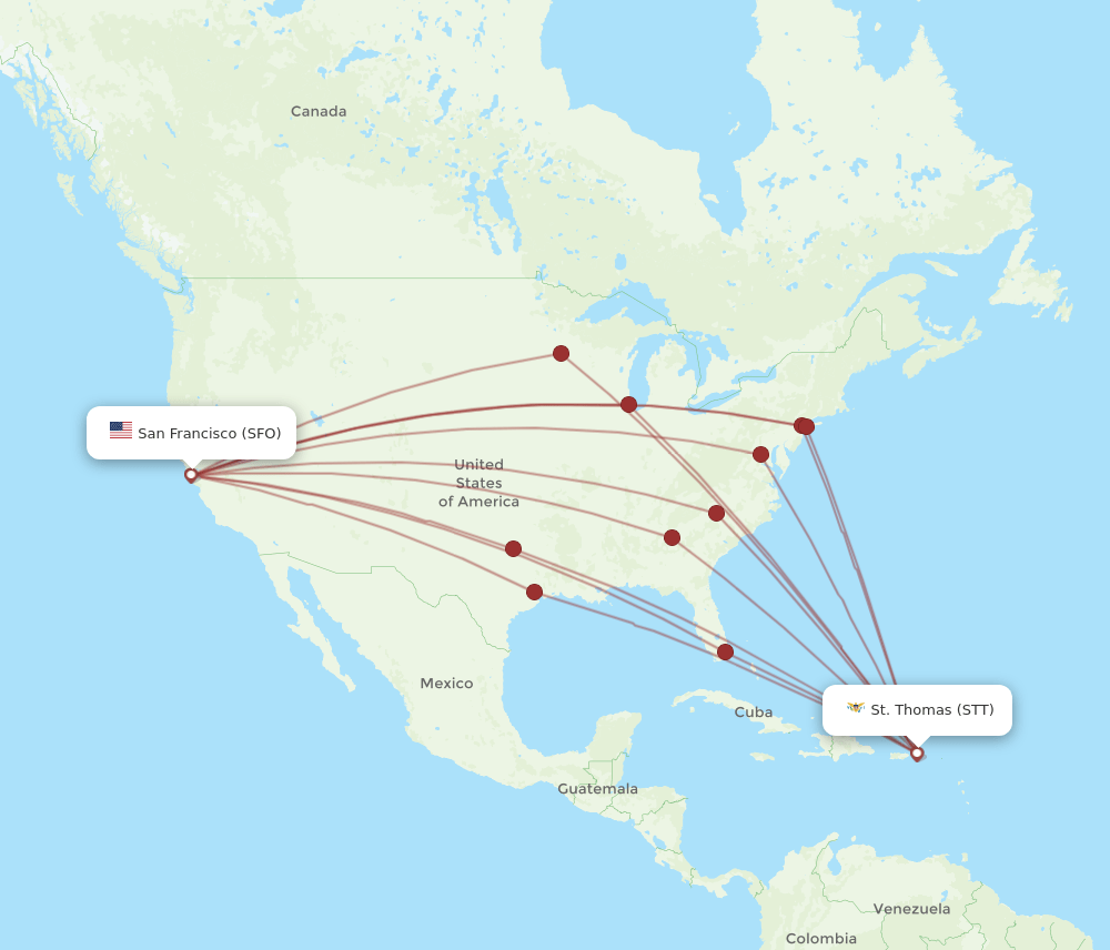 SFO to STT flights and routes map