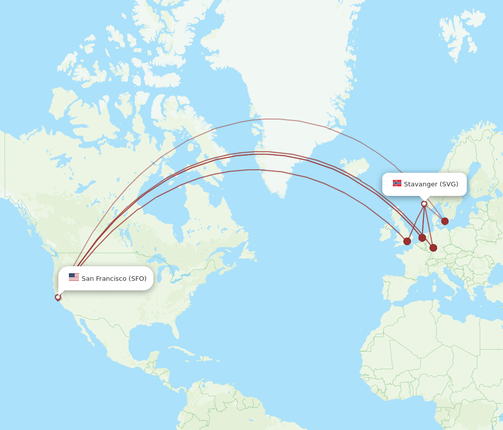 SFO-SVG flight routes