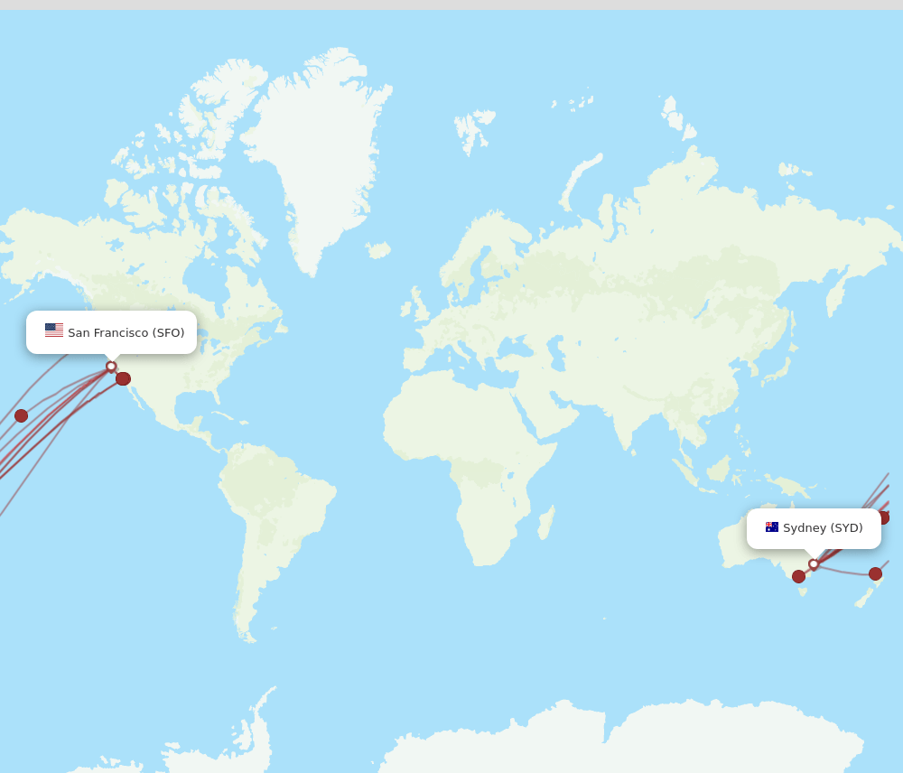 SFO to SYD flights and routes map