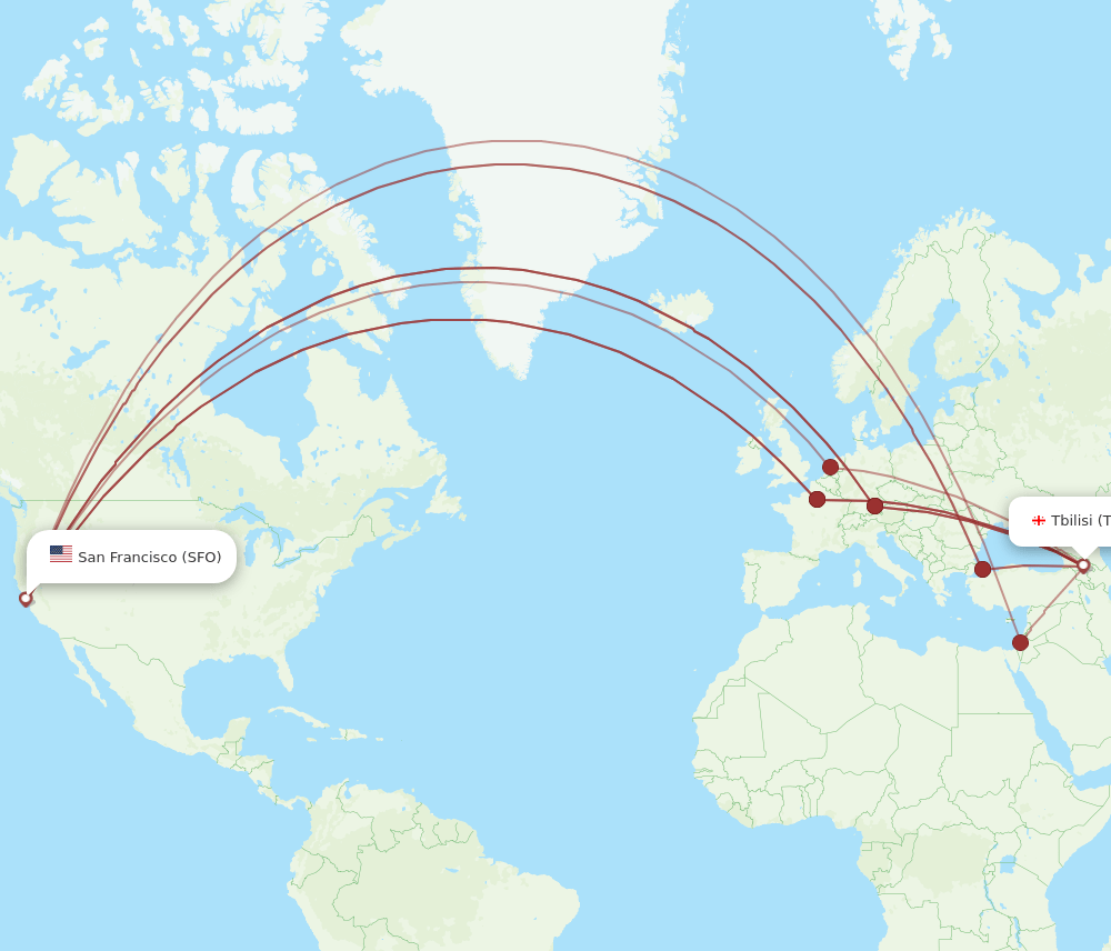 SFO-TBS flight routes