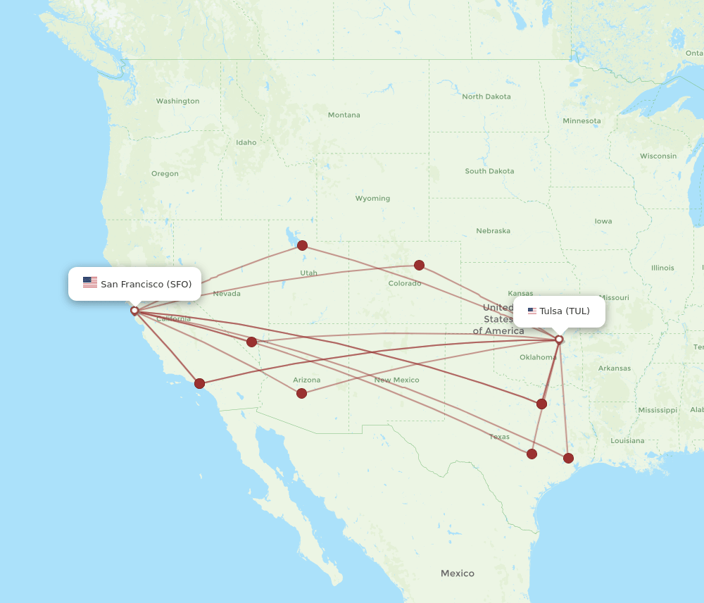 SFO-TUL flight routes