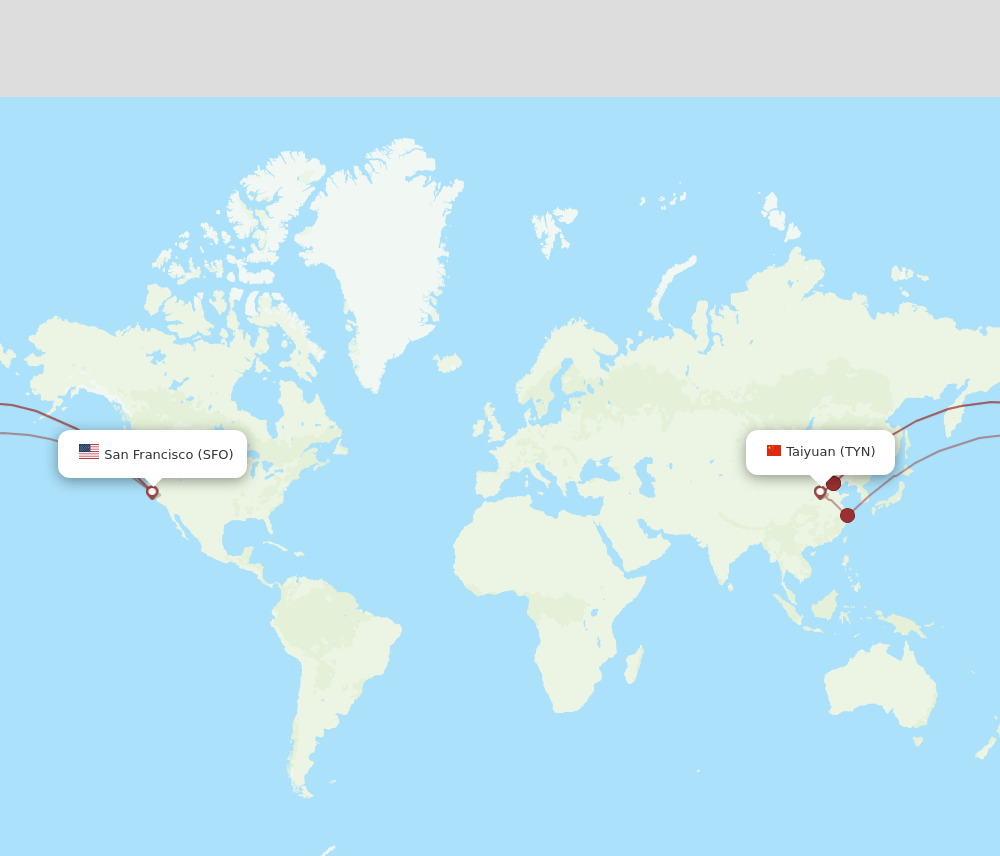 SFO-TYN flight routes