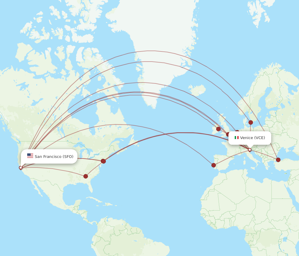SFO to VCE flights and routes map