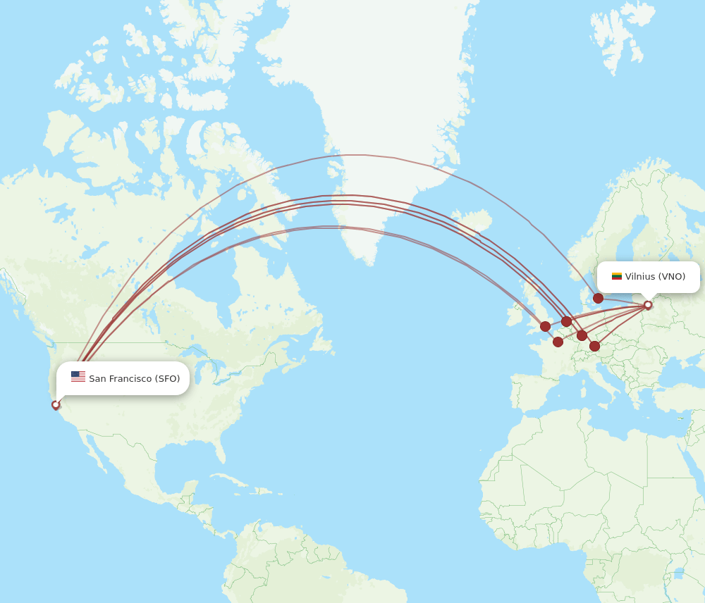 SFO-VNO flight routes
