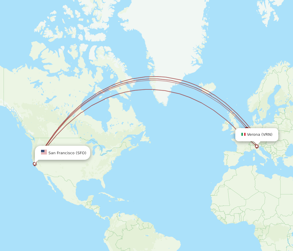 SFO to VRN flights and routes map