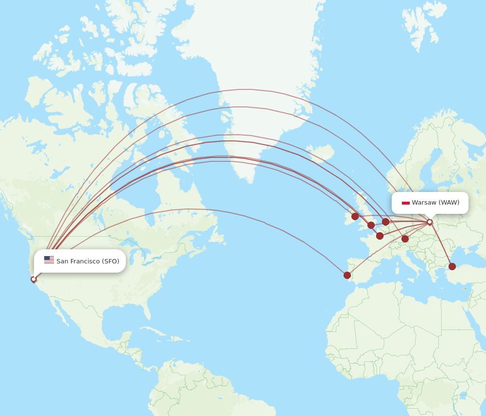 SFO-WAW flight routes