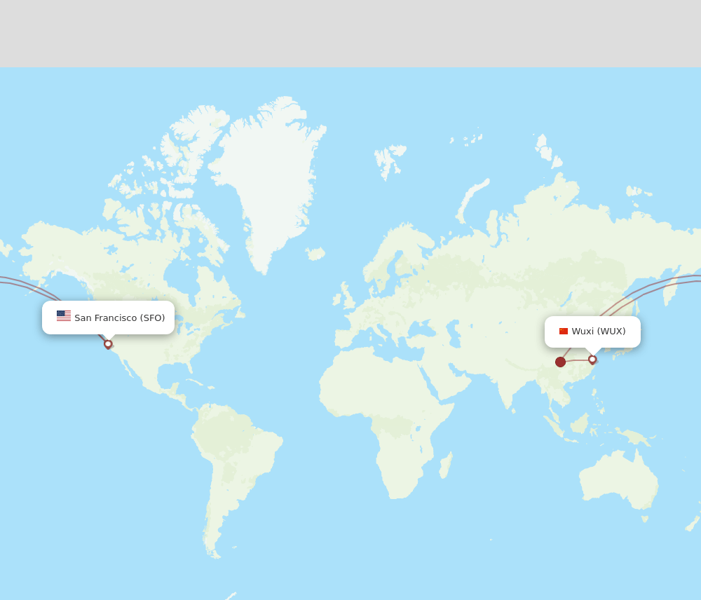 SFO to WUX flights and routes map