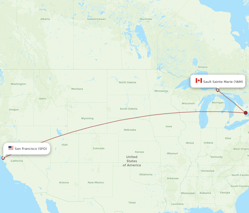 SFO-YAM flight routes