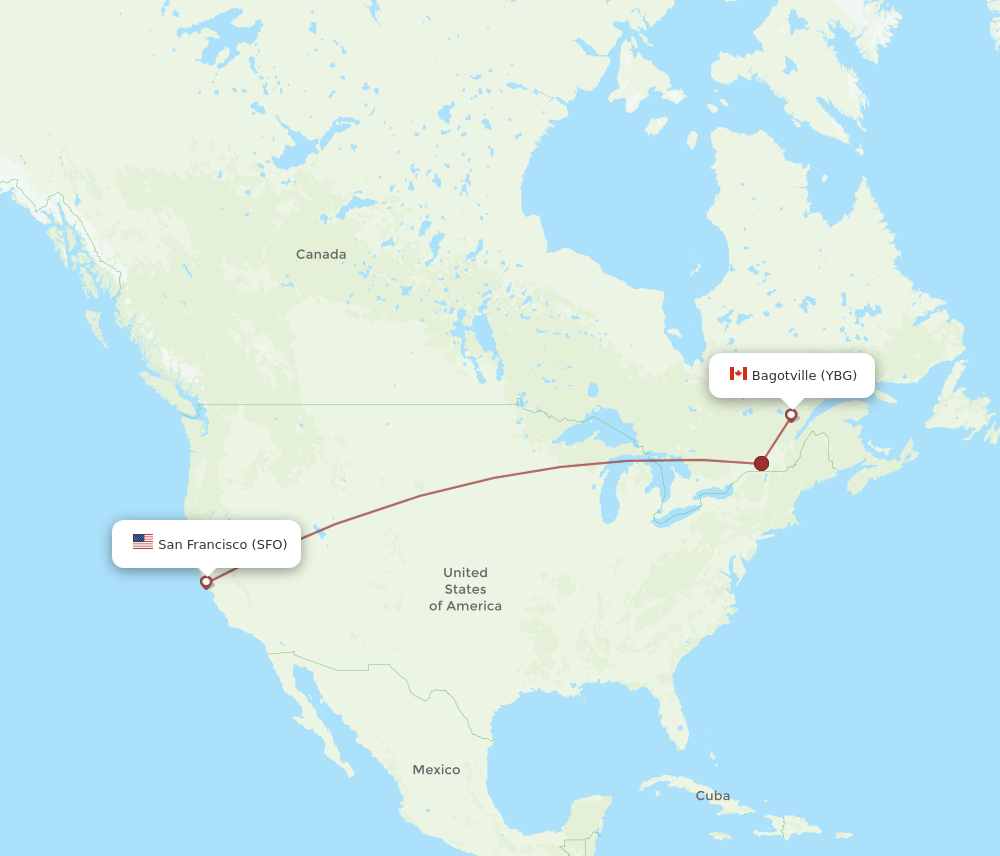 SFO to YBG flights and routes map