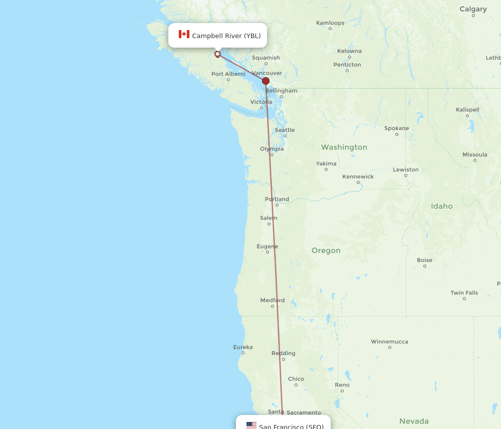 San Francisco - Campbell River route map and flight paths