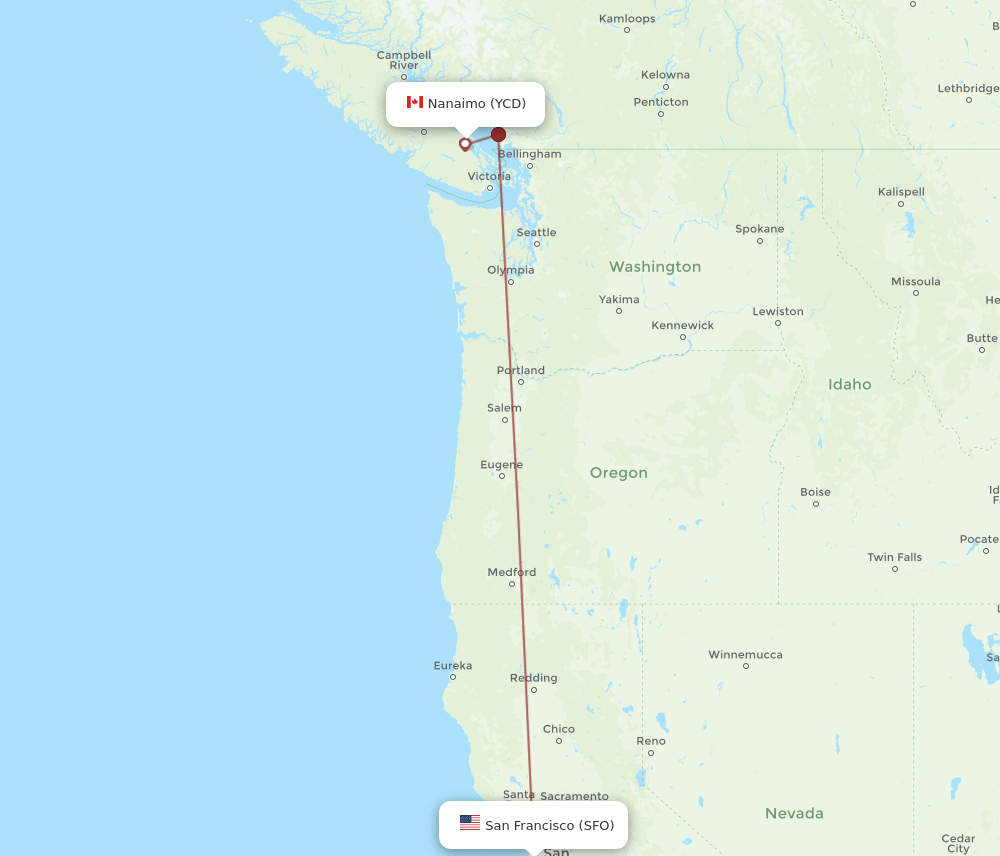 SFO to YCD flights and routes map